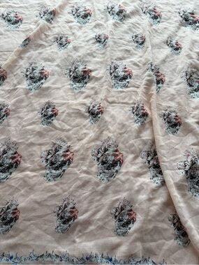 Alexander McQueen Pale Pink Skull Print Scarf with Black and Red Accents